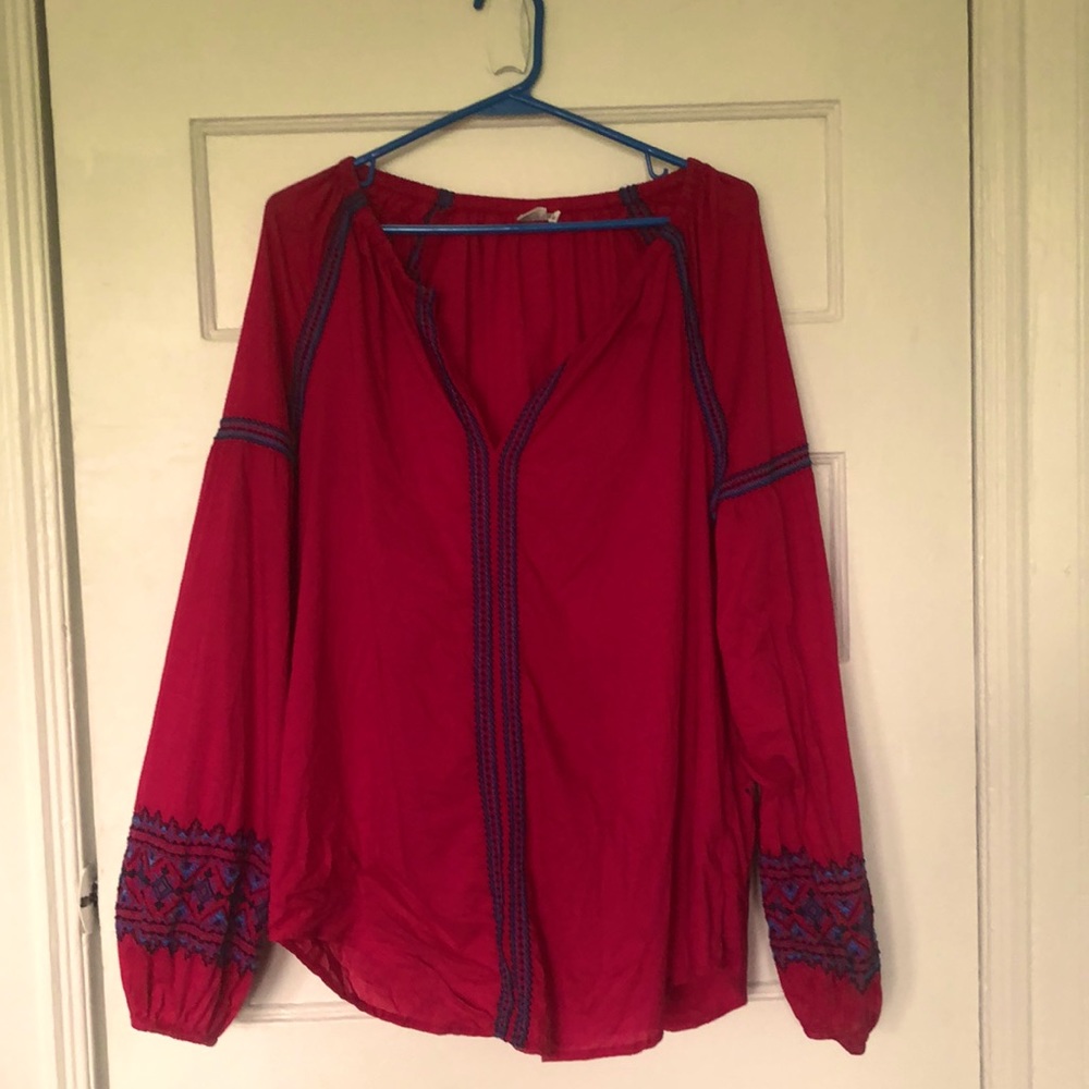 Boho Gap peasant top hot pink Tall, size small